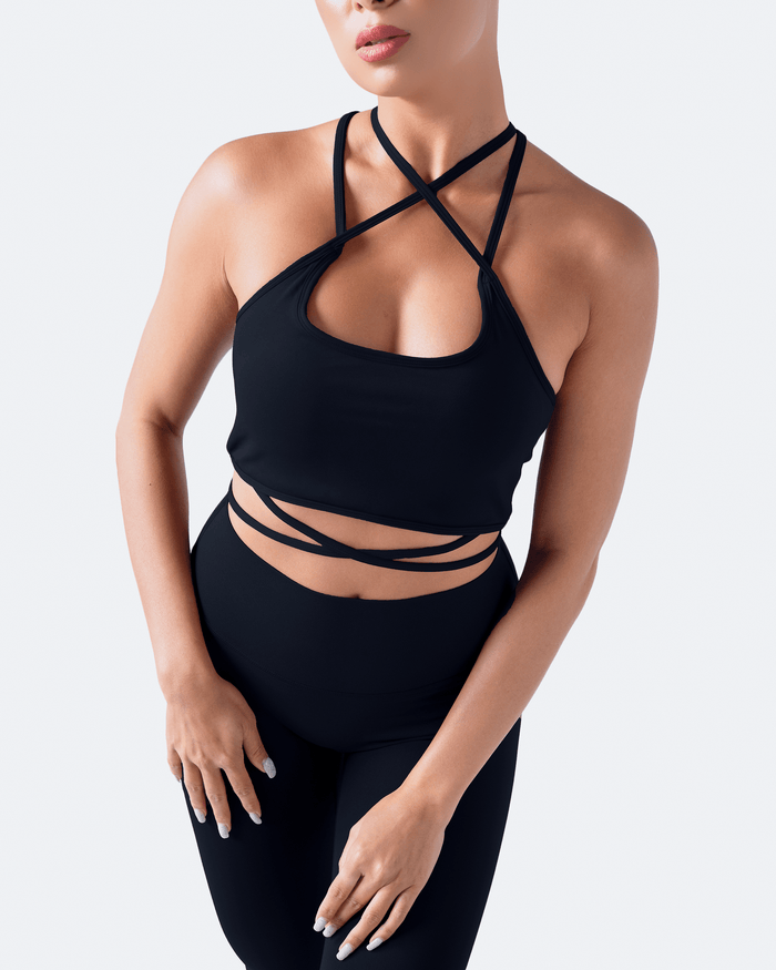 Jet Black Strappy Front Top
